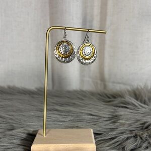 Two-Tone Silver and Gold Tone Hammered Earrings